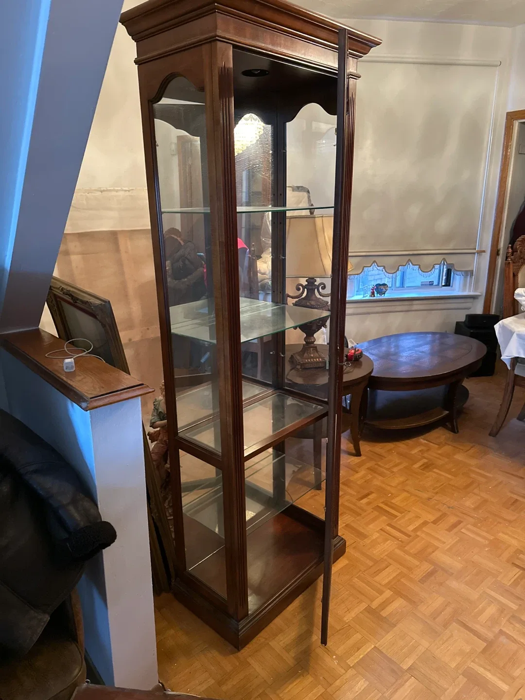 Wooden Display Cabinet with Glass Shelves