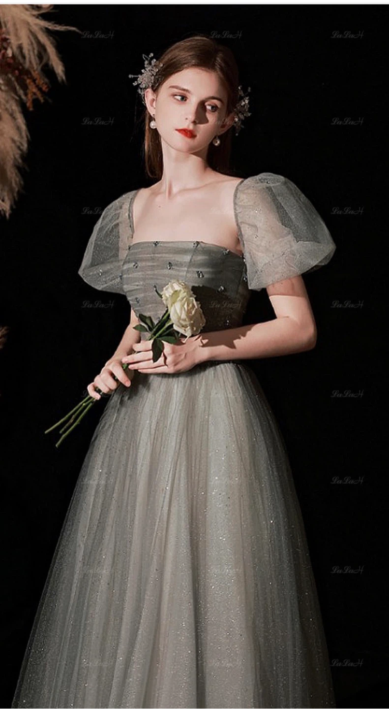 Elegant Grey Tulle Evening Dress - photo 5