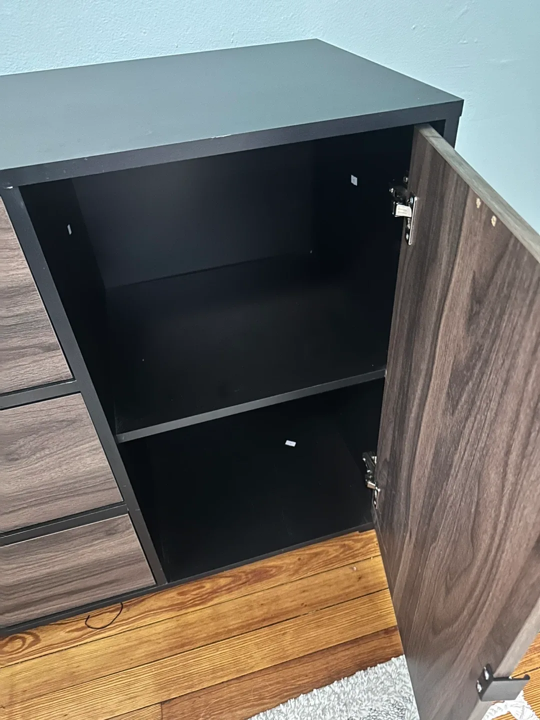 Black & Wood Dresser with Drawers & Cabinet image indicator(2)