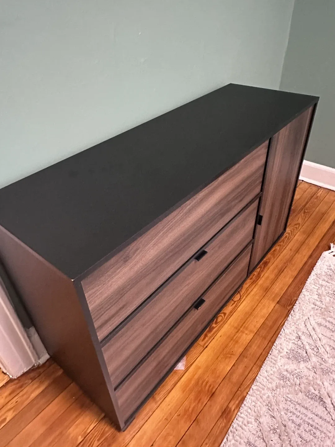 Black & Wood Dresser with Drawers & Cabinet image indicator(4)