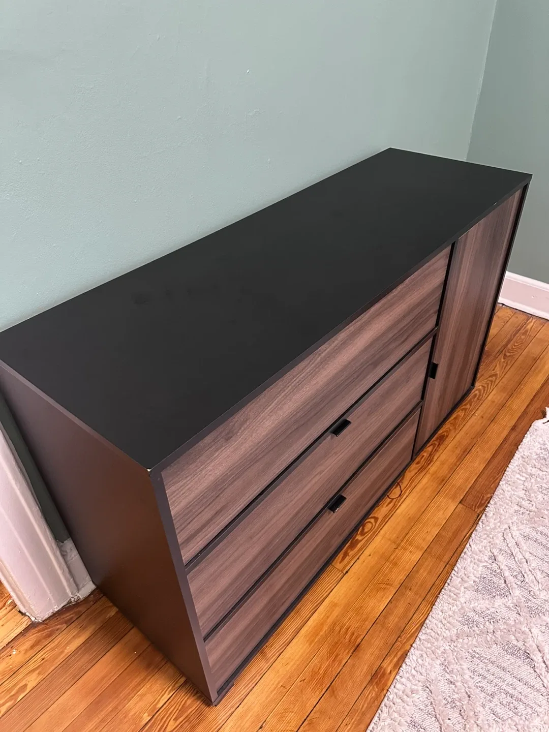 Black & Wood Dresser with Drawers & Cabinet image indicator(3)