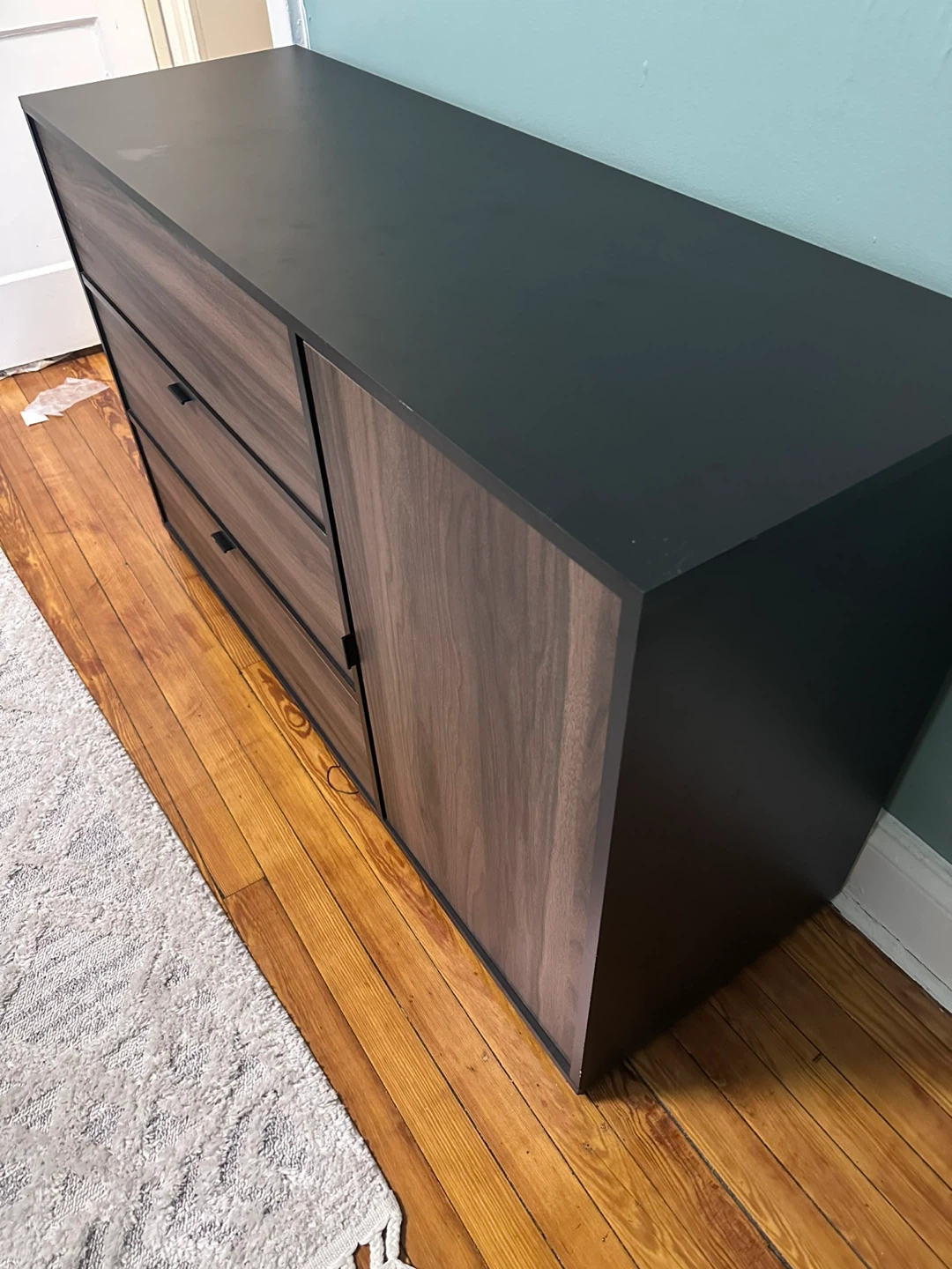 Black & Wood Dresser with Drawers & Cabinet