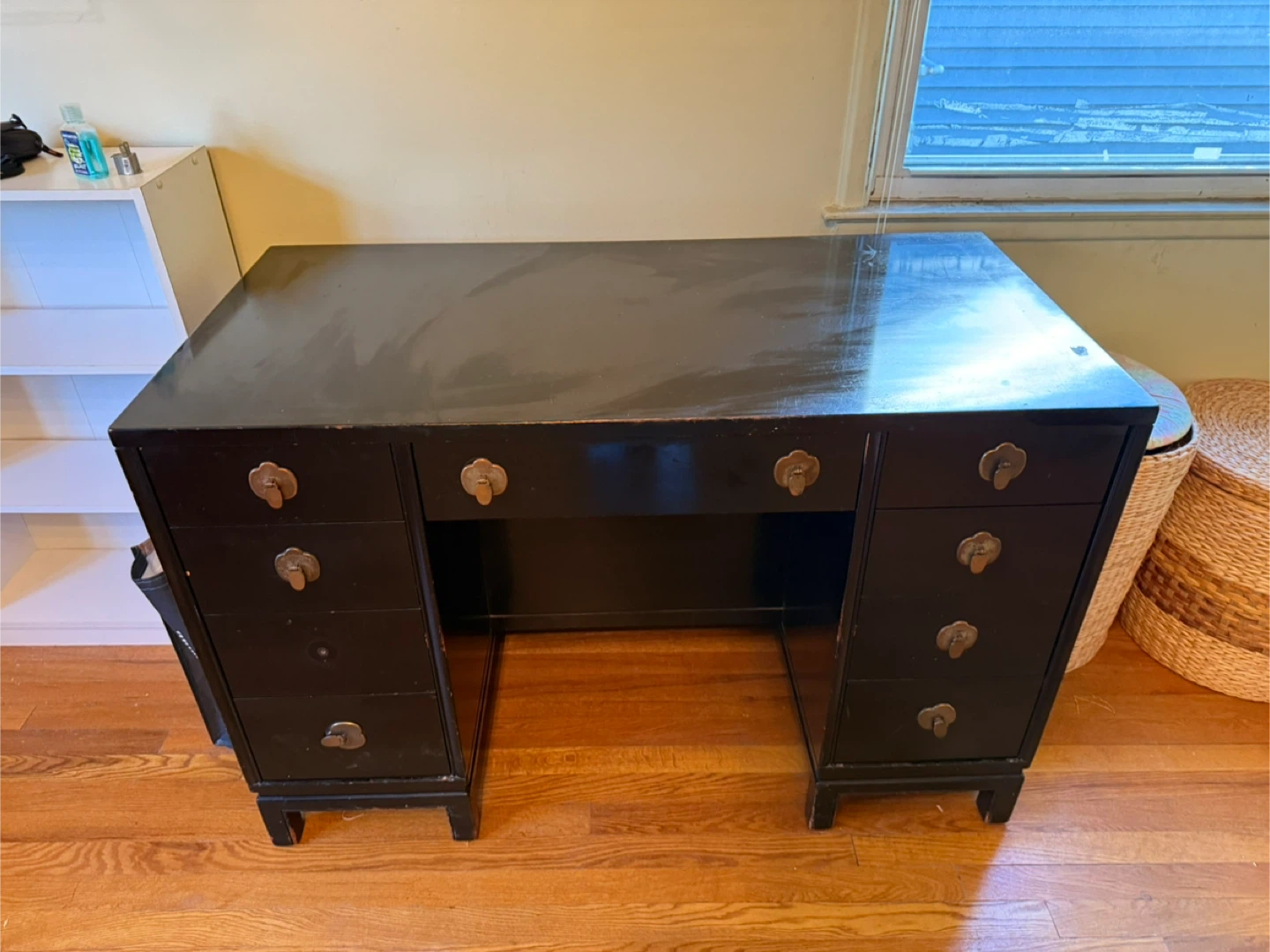Black Wooden Desk and two End Tables