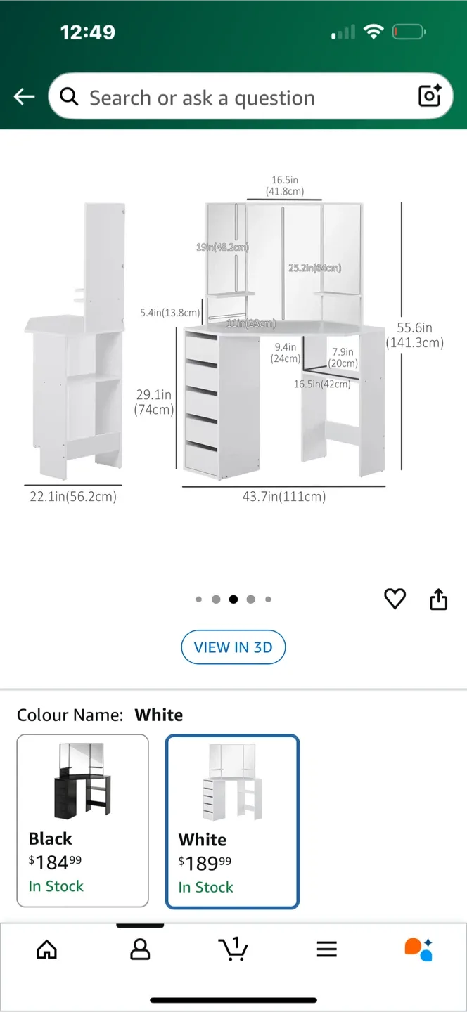 HOMCOM White Corner Vanity Makeup Table image indicator(2)