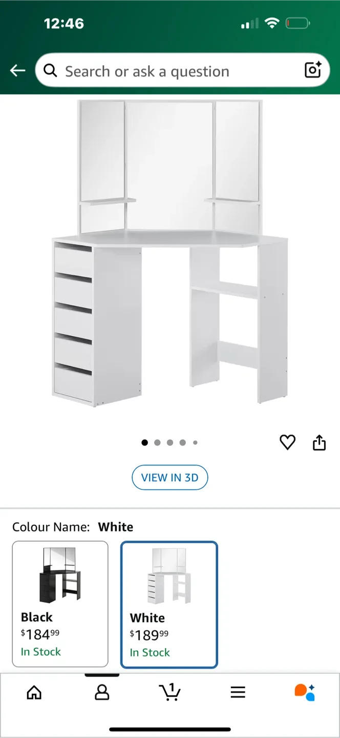 HOMCOM White Corner Vanity Makeup Table image indicator(3)