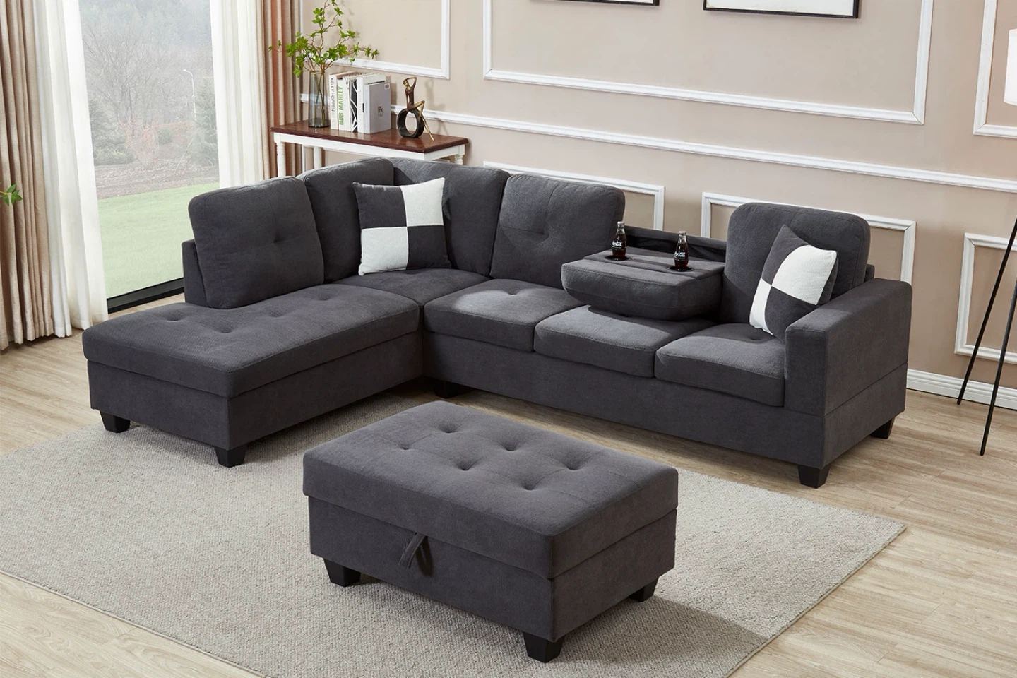 Grey Sectional Sofa with Ottoman
