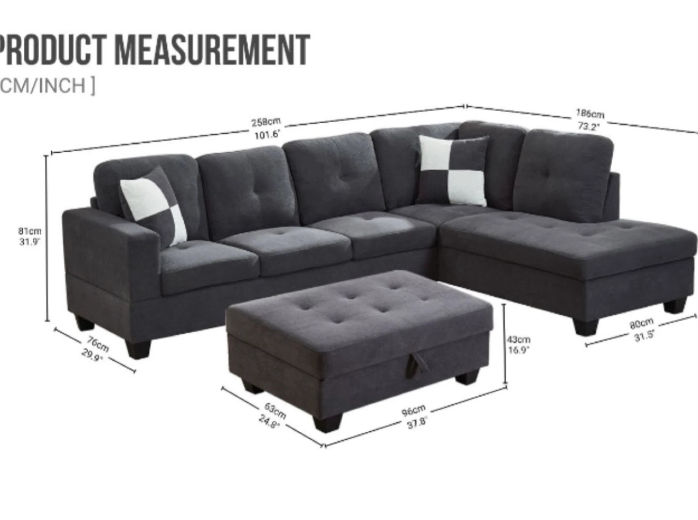Grey Sectional Sofa with Ottoman - photo 2