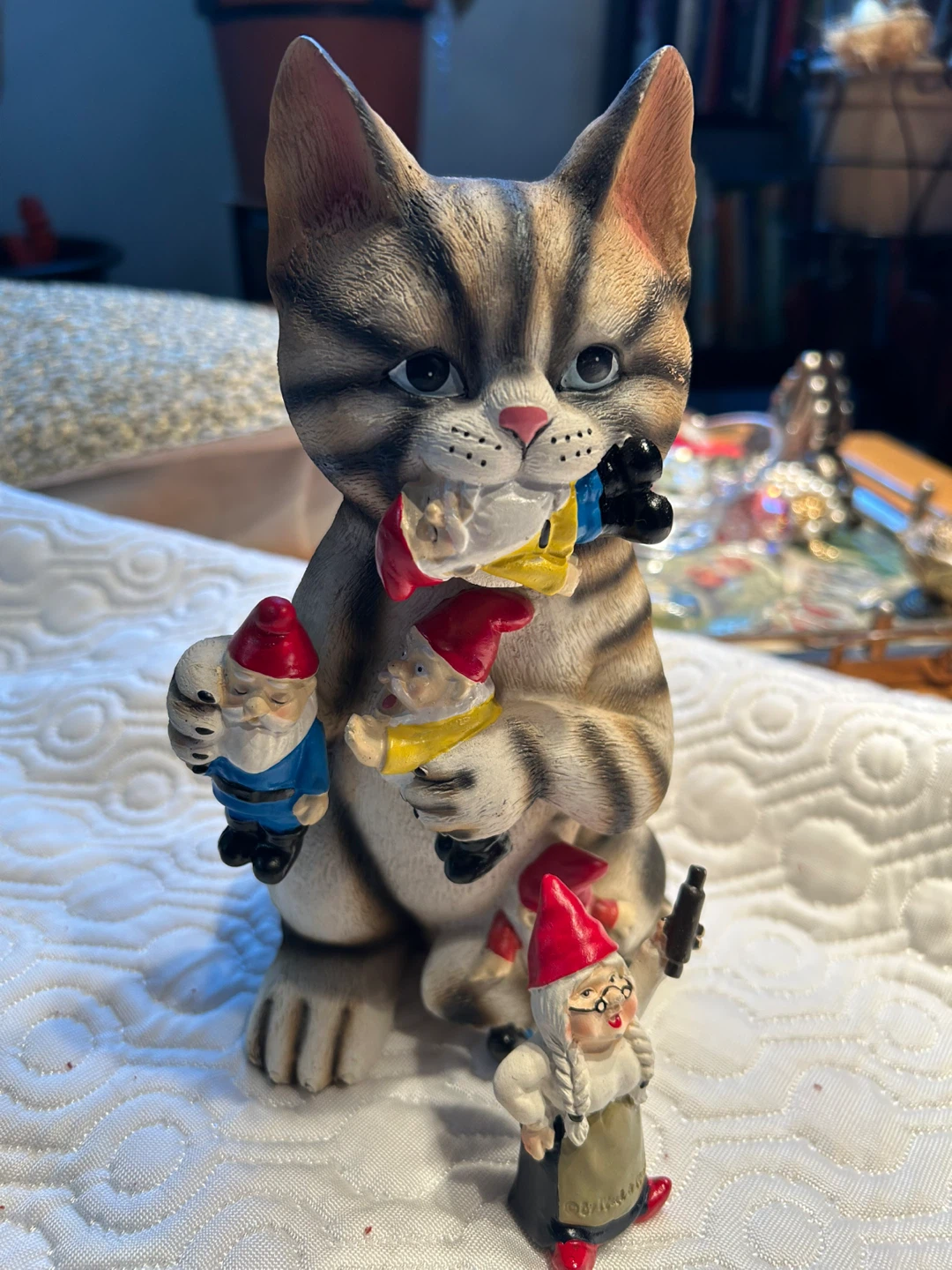 Cat Holding Gnomes Garden Statue