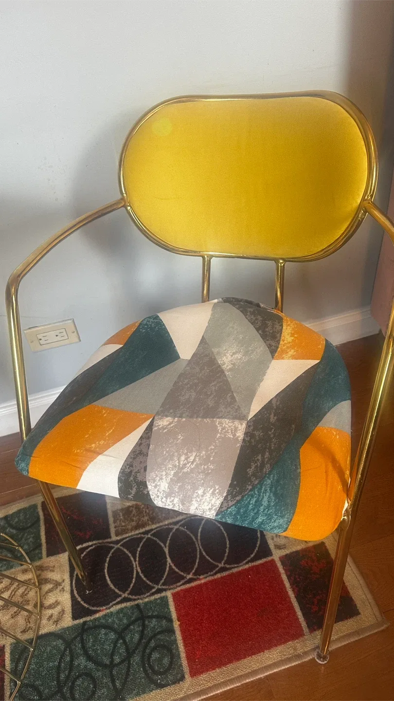 Round Table with Gold Metal Base & 2 Chairs image indicator(3)