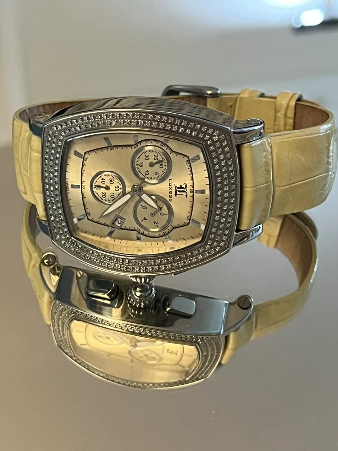 Luxess Diamond Accented alligator Strap Watch image indicator(2)