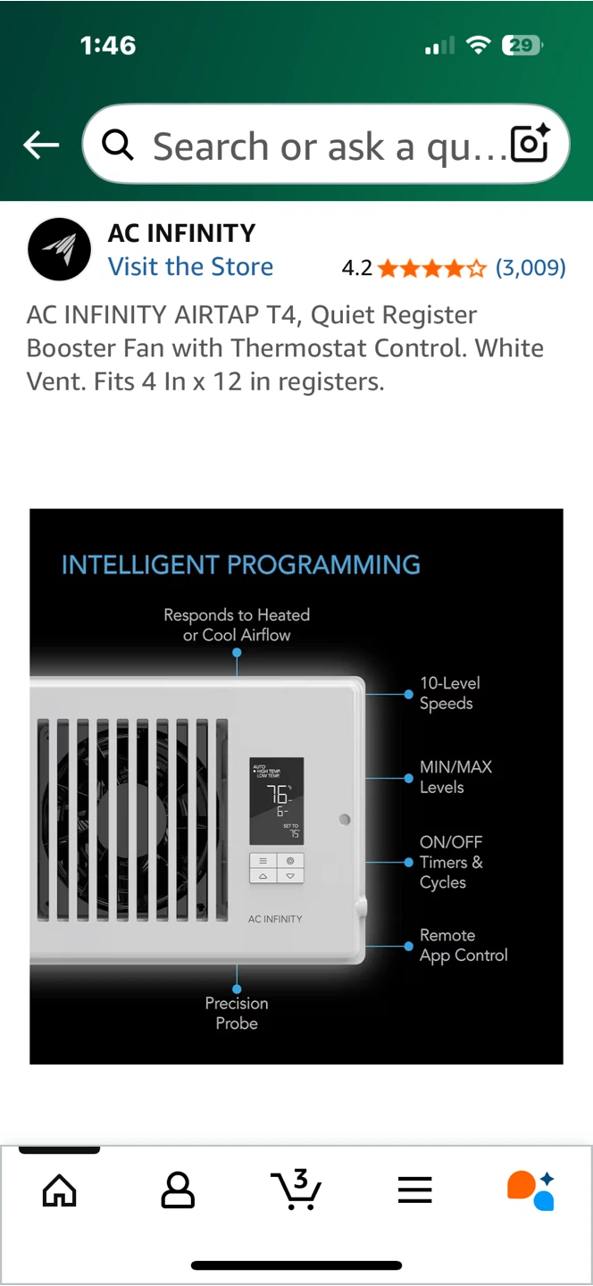 AC Infinity AIRTAP T4 Quiet Register Booster Fan - photo 2