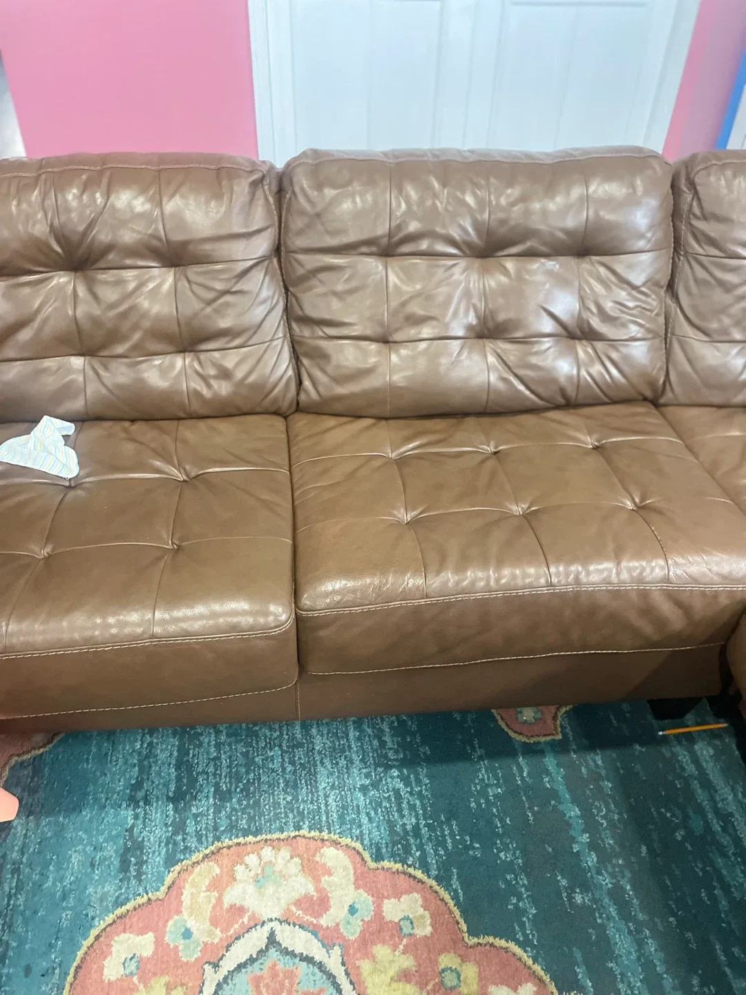 Brown Leather Tufted Sectional Sofa image indicator(5)