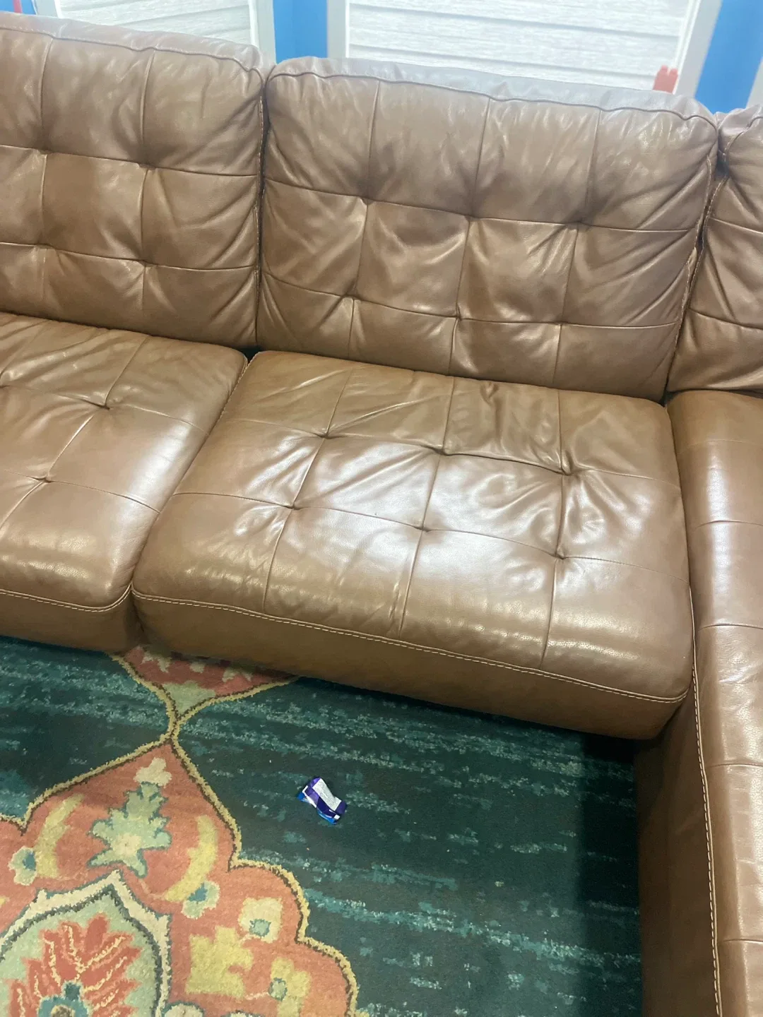 Brown Leather Tufted Sectional Sofa image indicator(3)