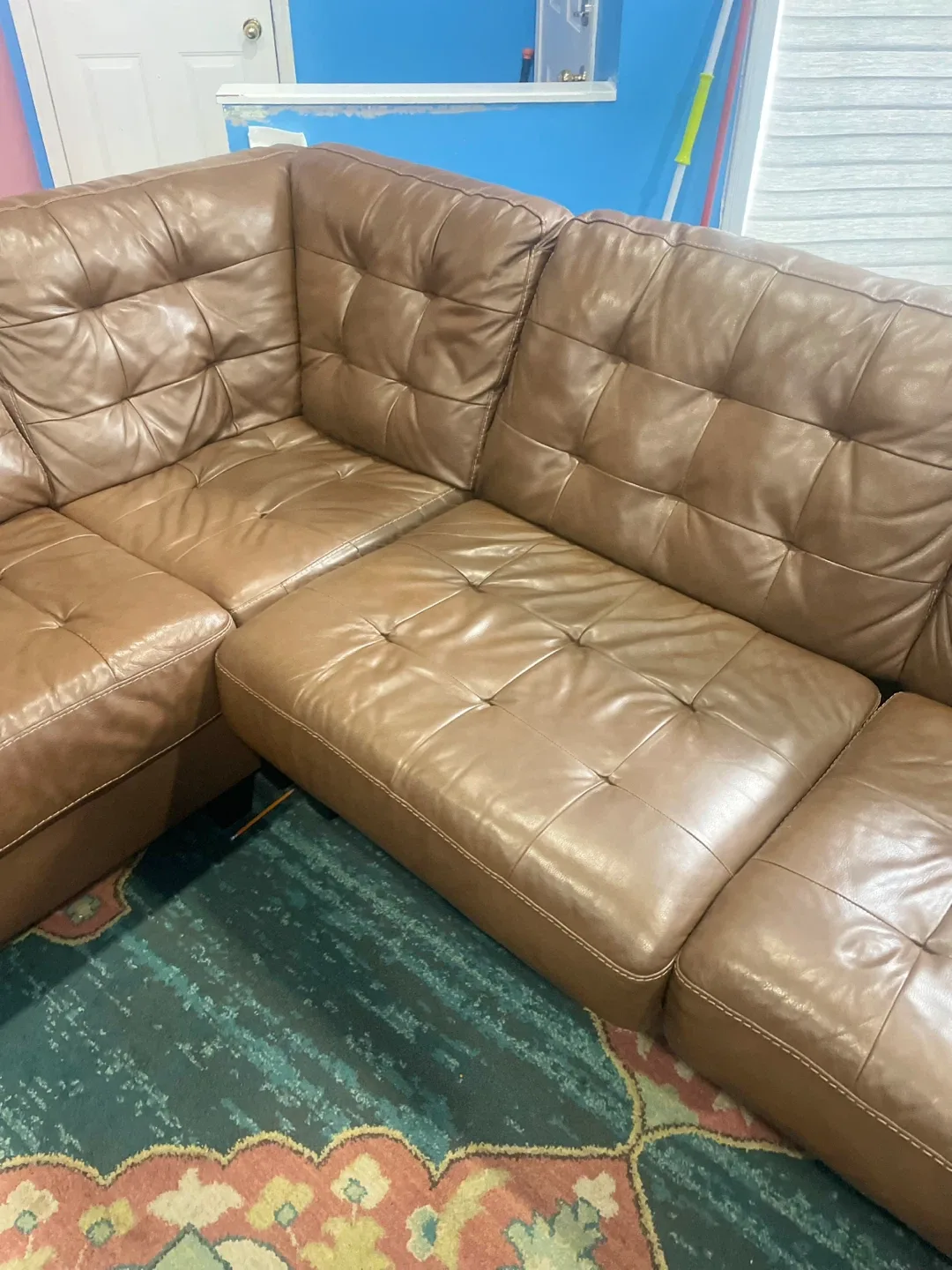 Brown Leather Tufted Sectional Sofa image indicator(4)