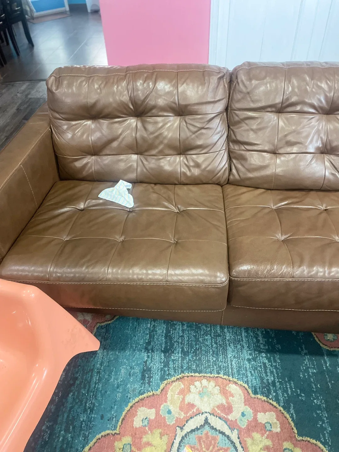 Brown Leather Tufted Sectional Sofa image indicator(6)