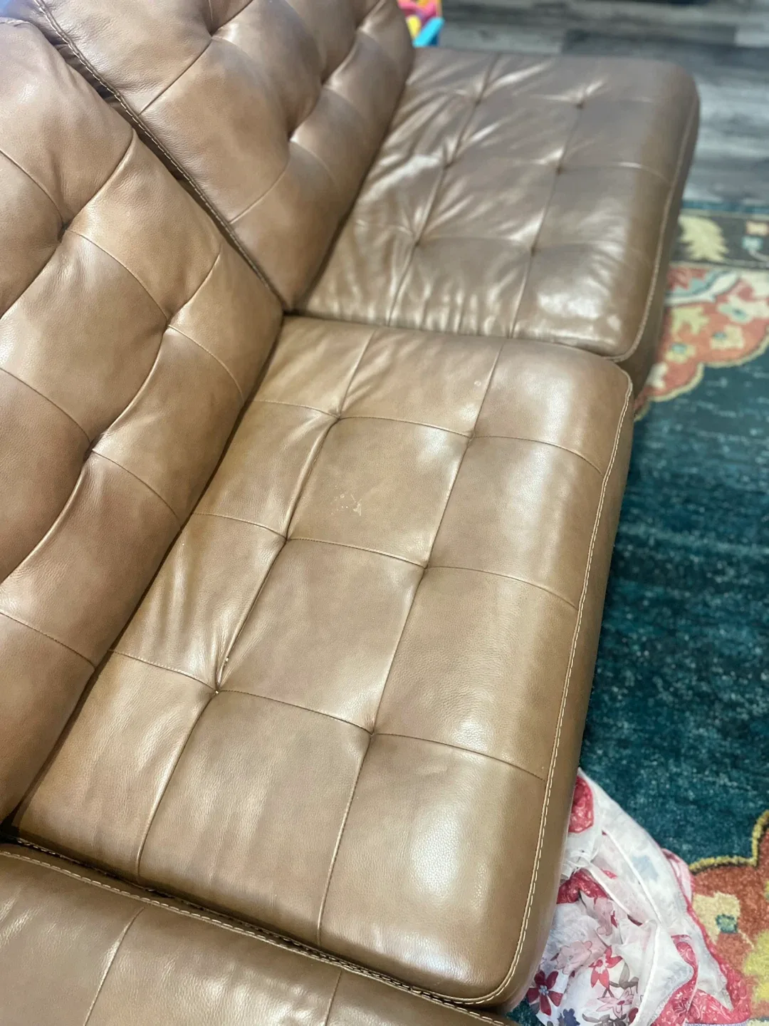 Brown Leather Tufted Sectional Sofa image indicator(7)