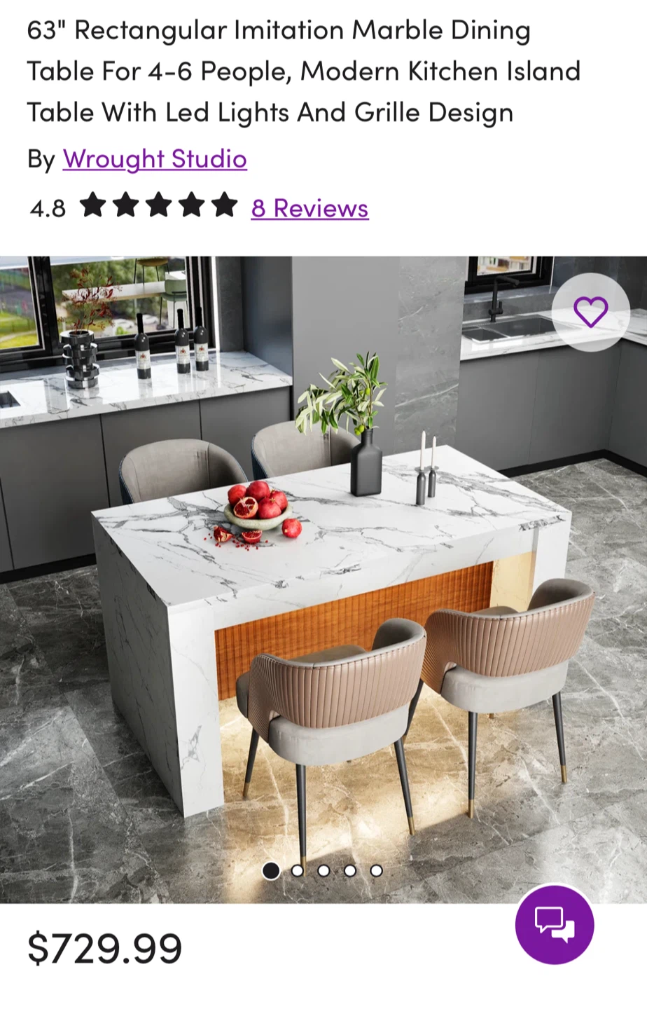 63" Rectangular Imitation Marble Dining Table For 4-6 People - photo 2