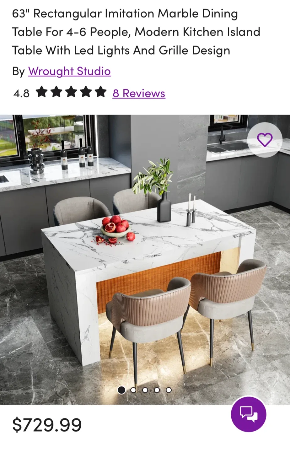 63" Rectangular Imitation Marble Dining Table For 4-6 People image indicator(2)