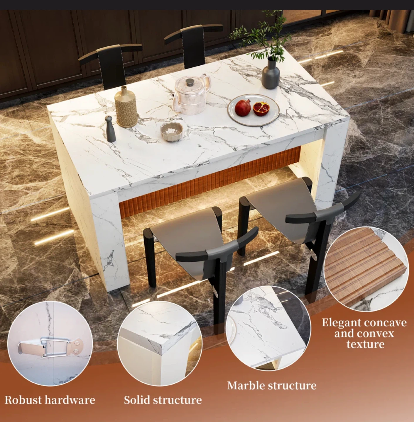 63" Rectangular Imitation Marble Dining Table For 4-6 People - photo 3