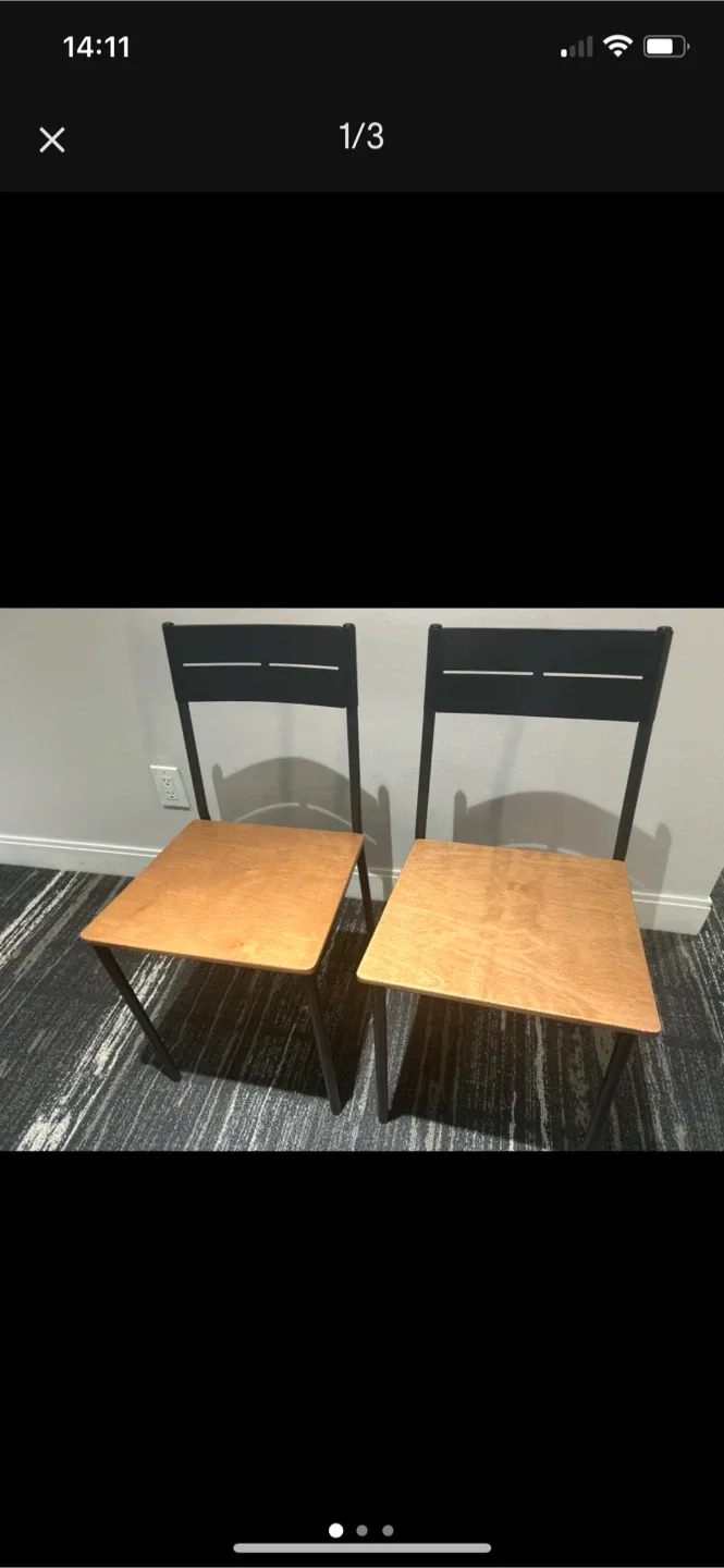 Set of 2 Chairs - Wood & Black Metal Frame thumbnail