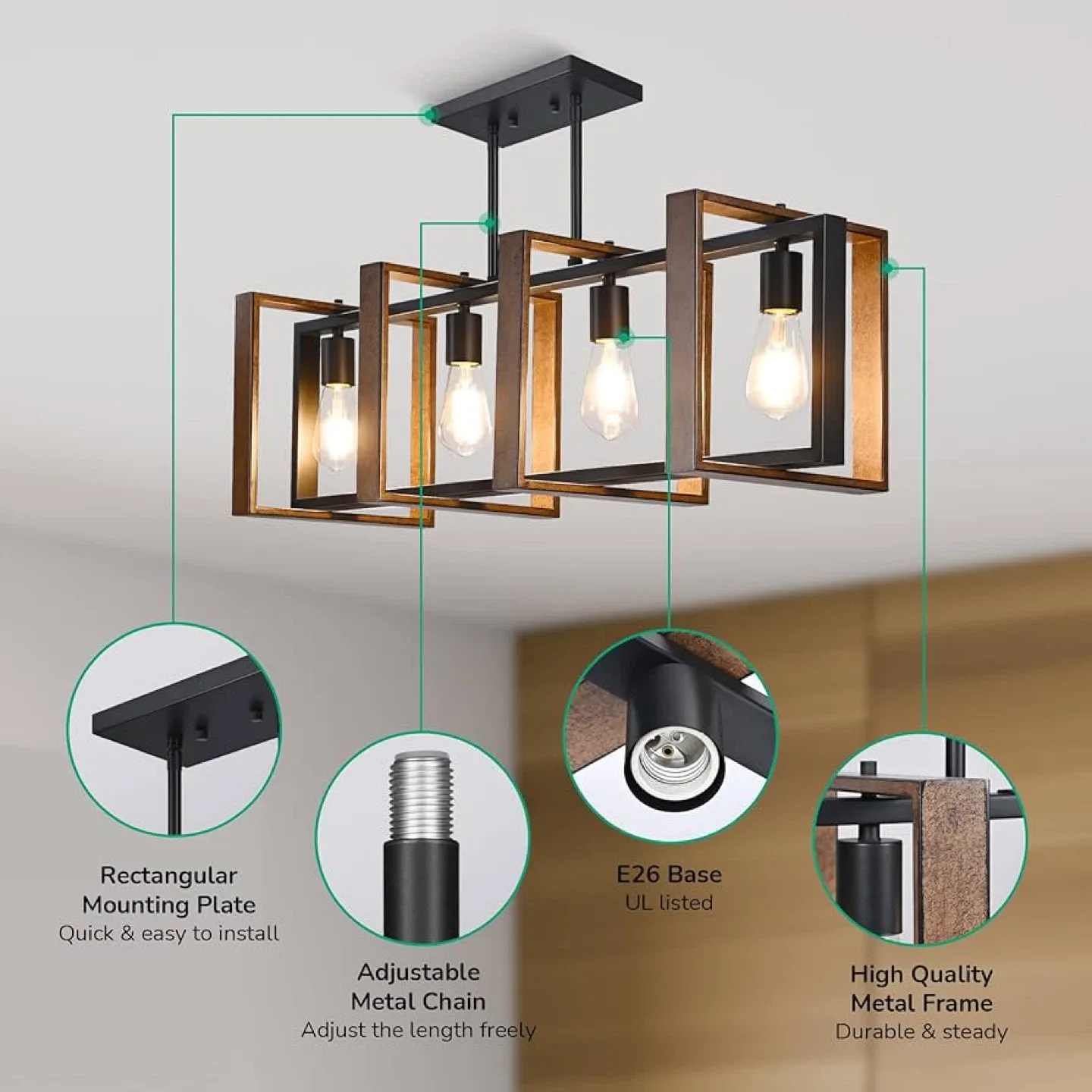 EDISHINE 35.4" Dining Room Farmhouse Style Light Fixture image indicator(2)