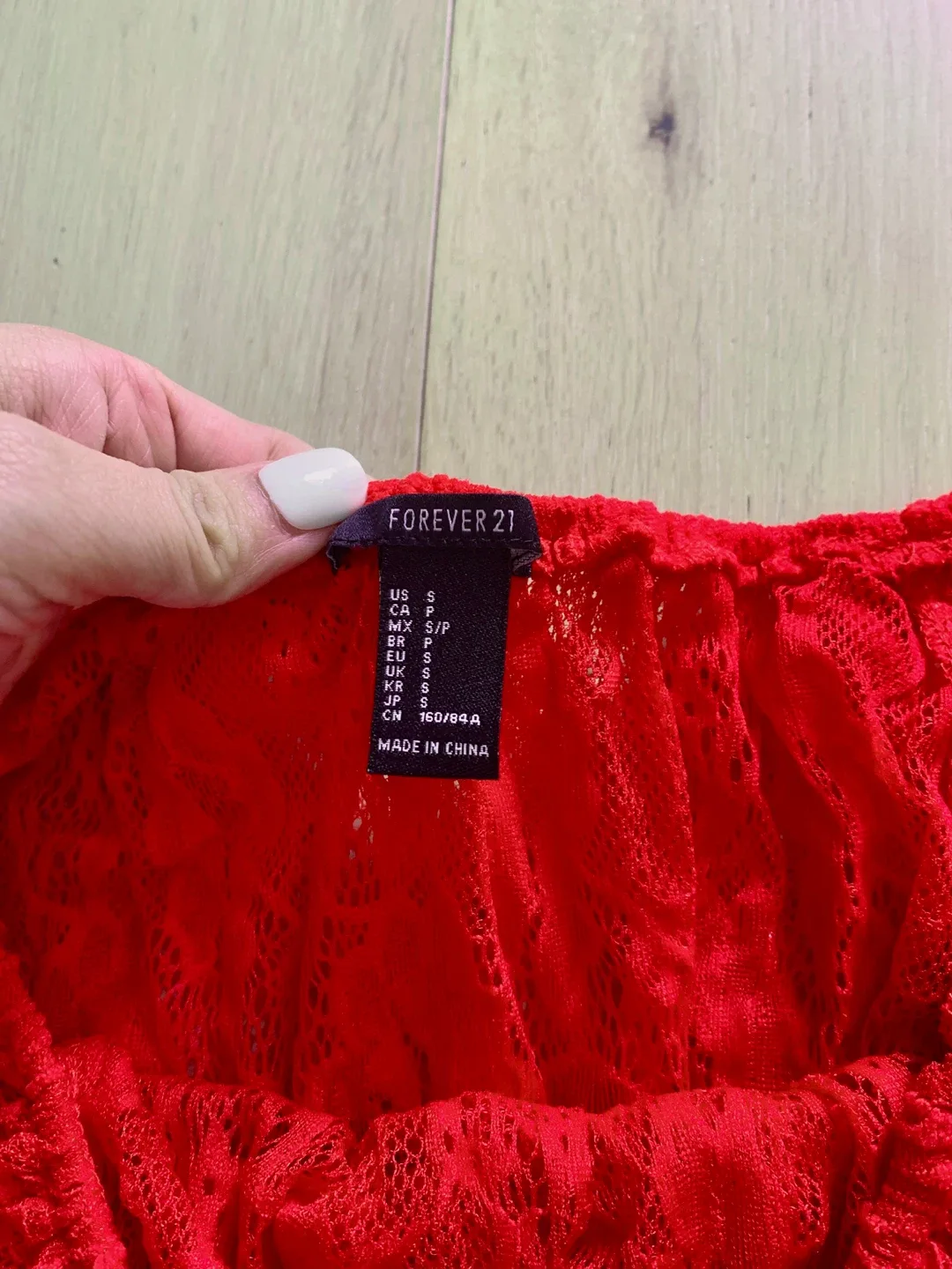 New Forever 21 Red Lace Off-Shoulder Top - Size S image indicator(2)