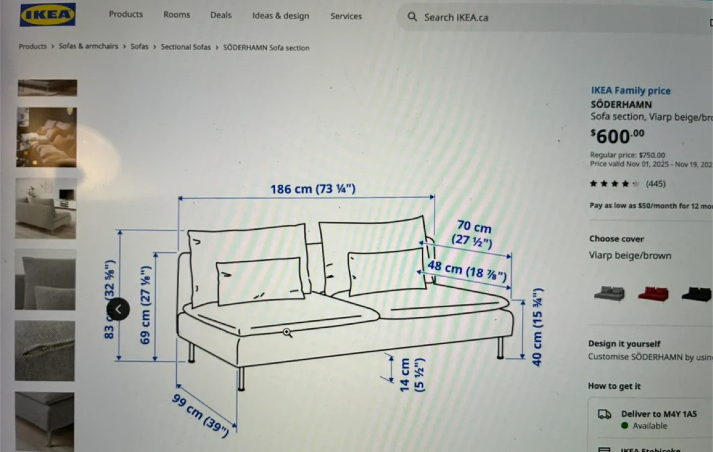 IKEA SÖDERHAMN Sofa Section, Varp beige/brown image indicator(3)