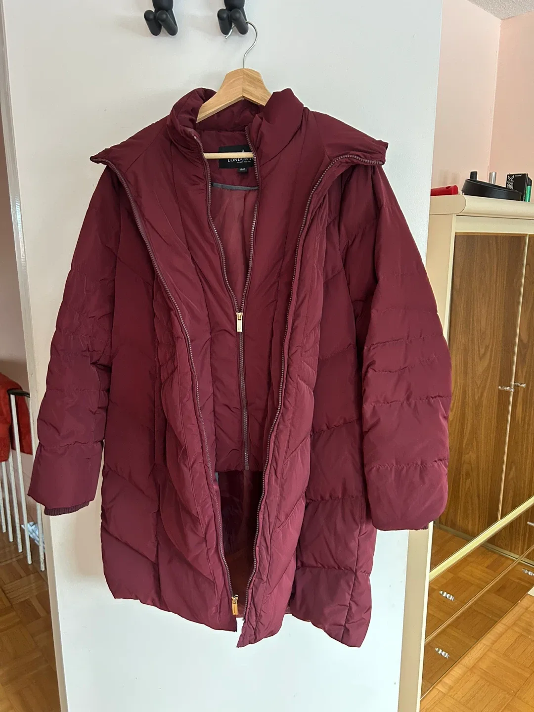 London Fog Burgundy Puffer Coat - Large thumbnail