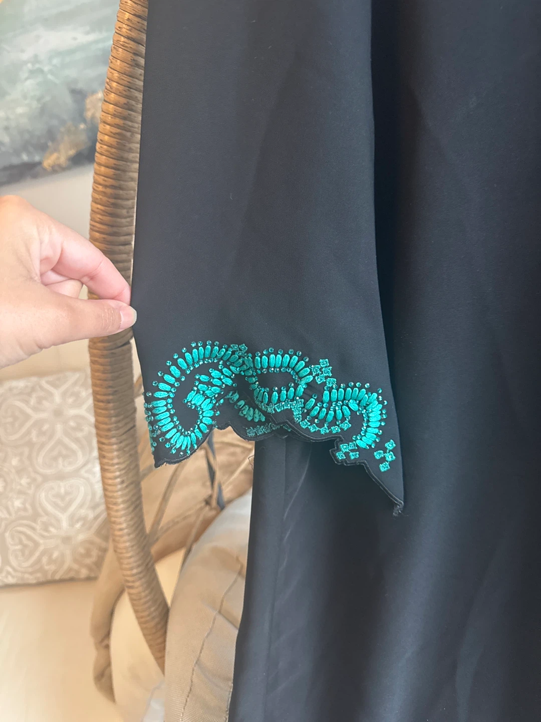 Black Abaya Dress with Turquoise Embroidery - photo 2