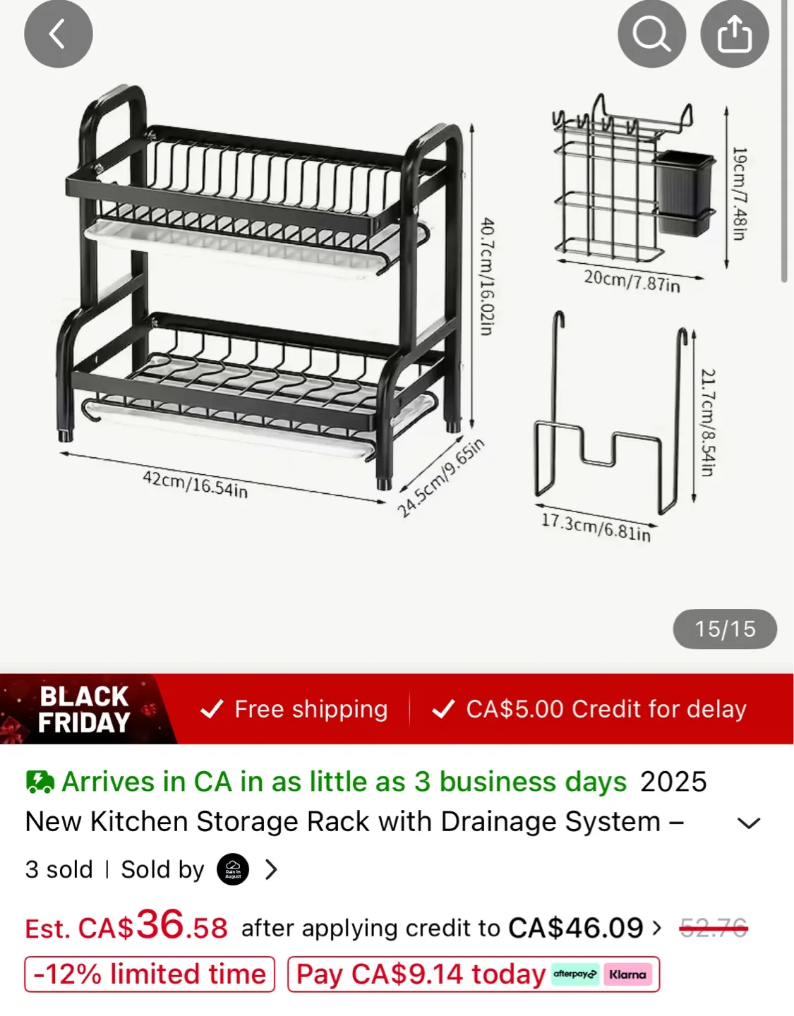 Black Double Layer Dish Rack thumbnail