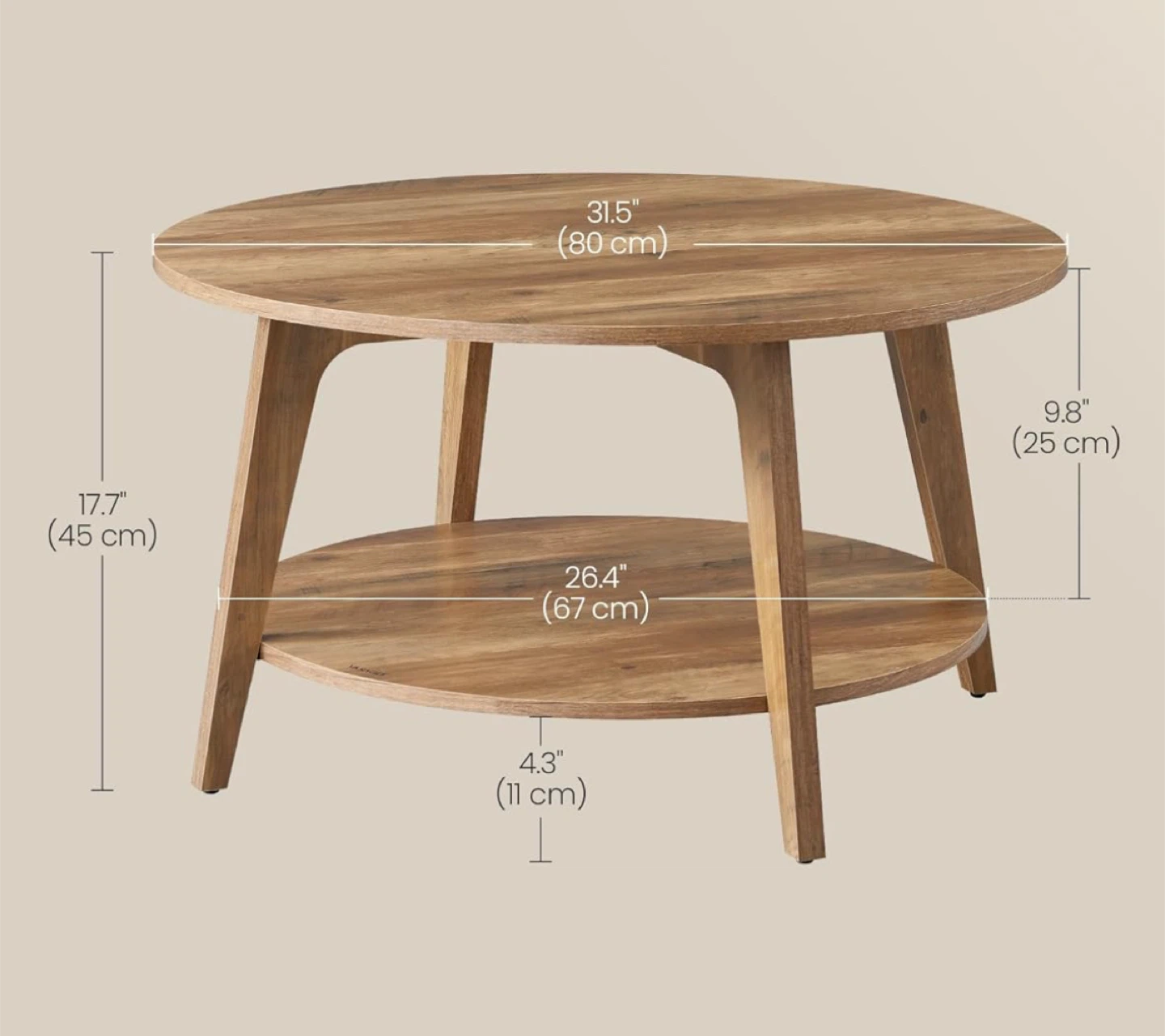 Round Wooden Coffee Table - 31.5 inch Diameter - photo 3