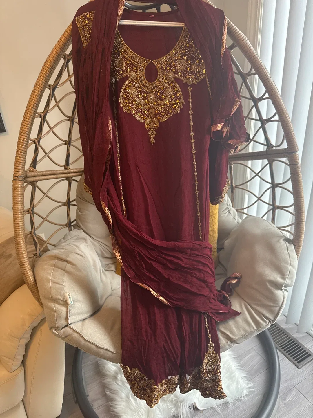 Maroon & Gold Embellished Salwar Kameez