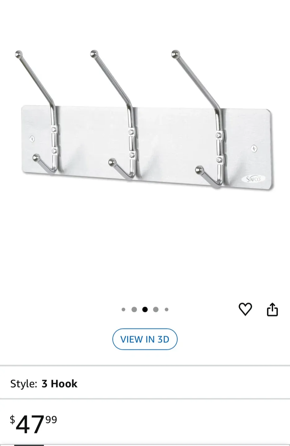 SAFCO 3 Hook Aluminum Coat Rack image indicator(2)