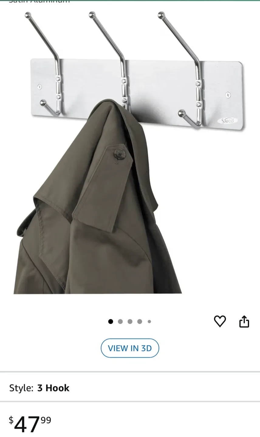 SAFCO 3 Hook Aluminum Coat Rack