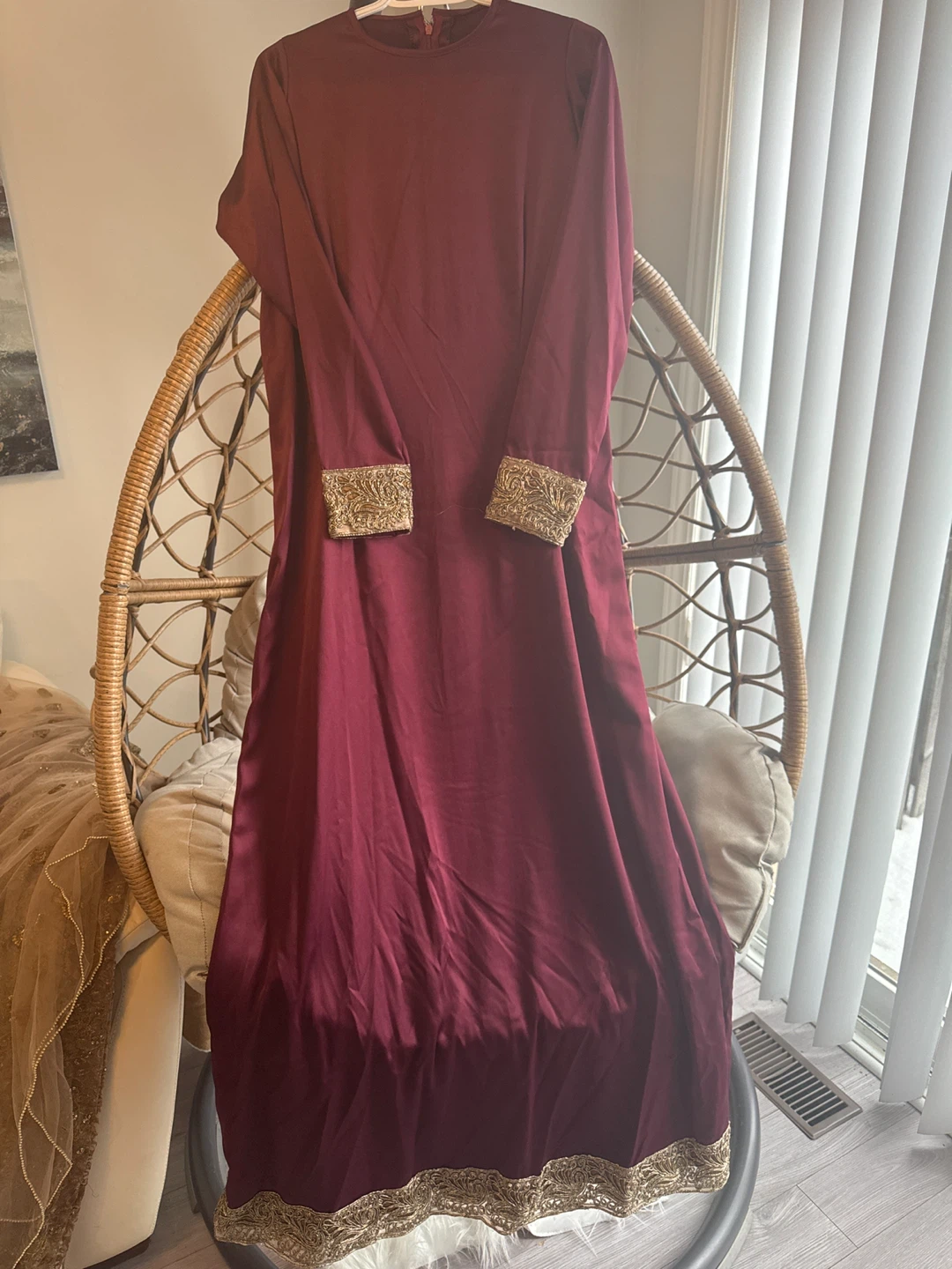 Burgundy & Gold Embellished Dress - photo 2