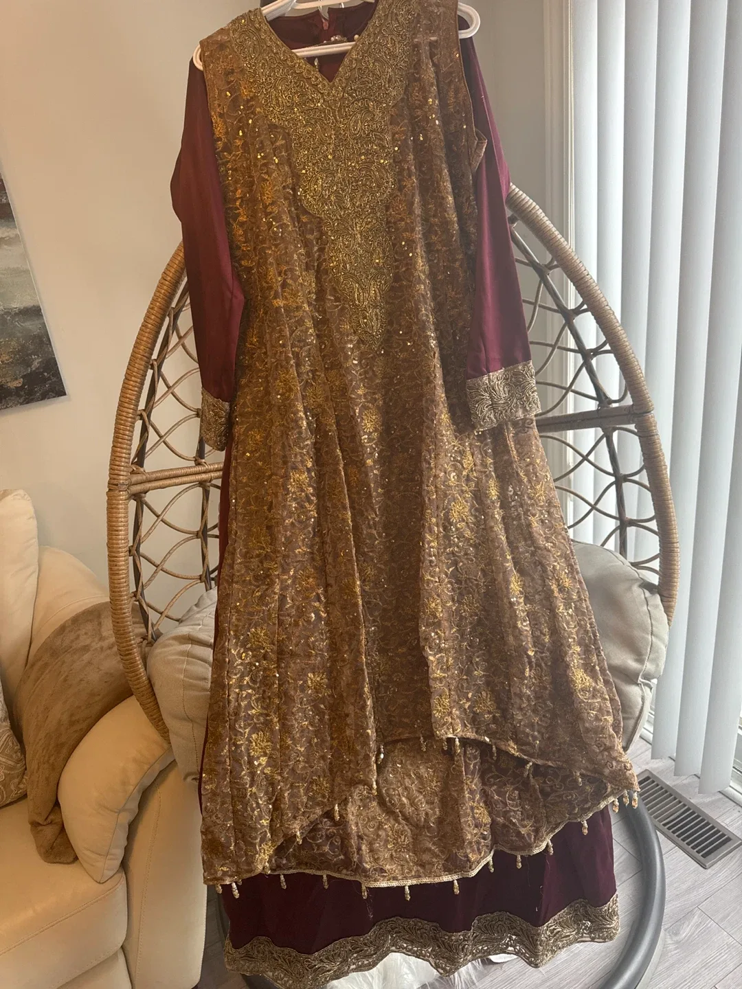 Burgundy & Gold Embellished Dress