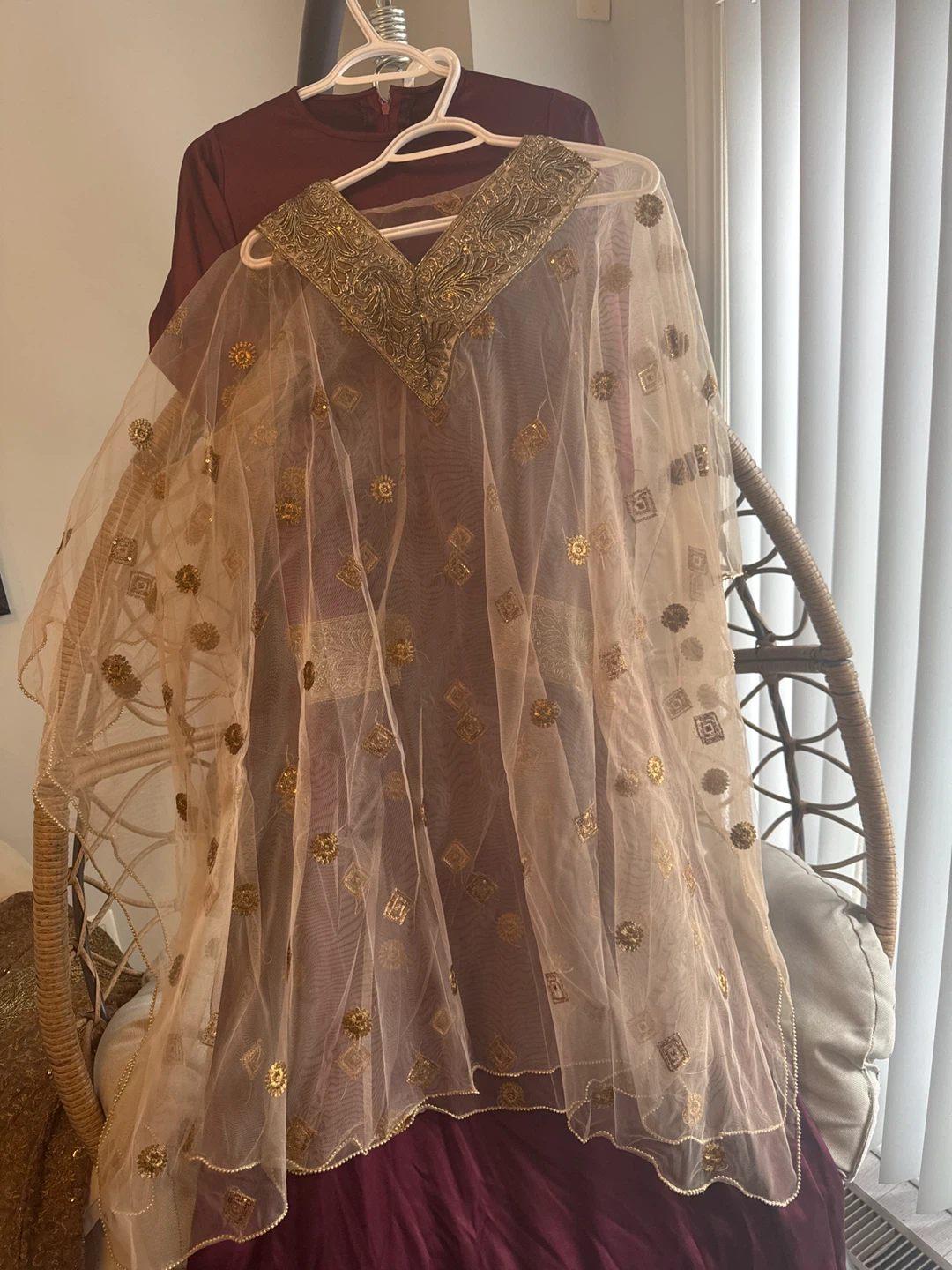 Burgundy & Gold Embellished Dress - photo 5