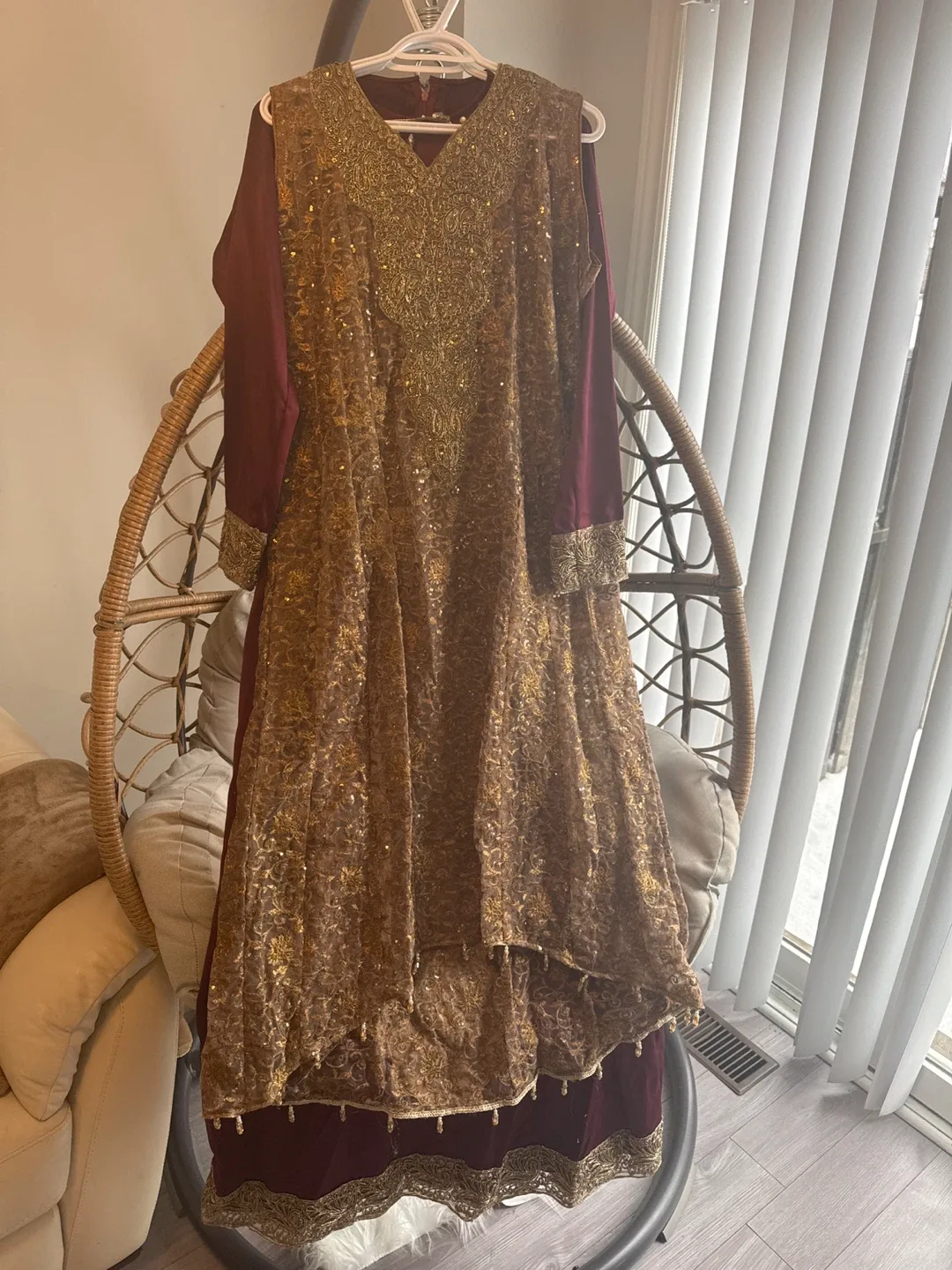 Burgundy & Gold Embellished Dress image indicator(7)