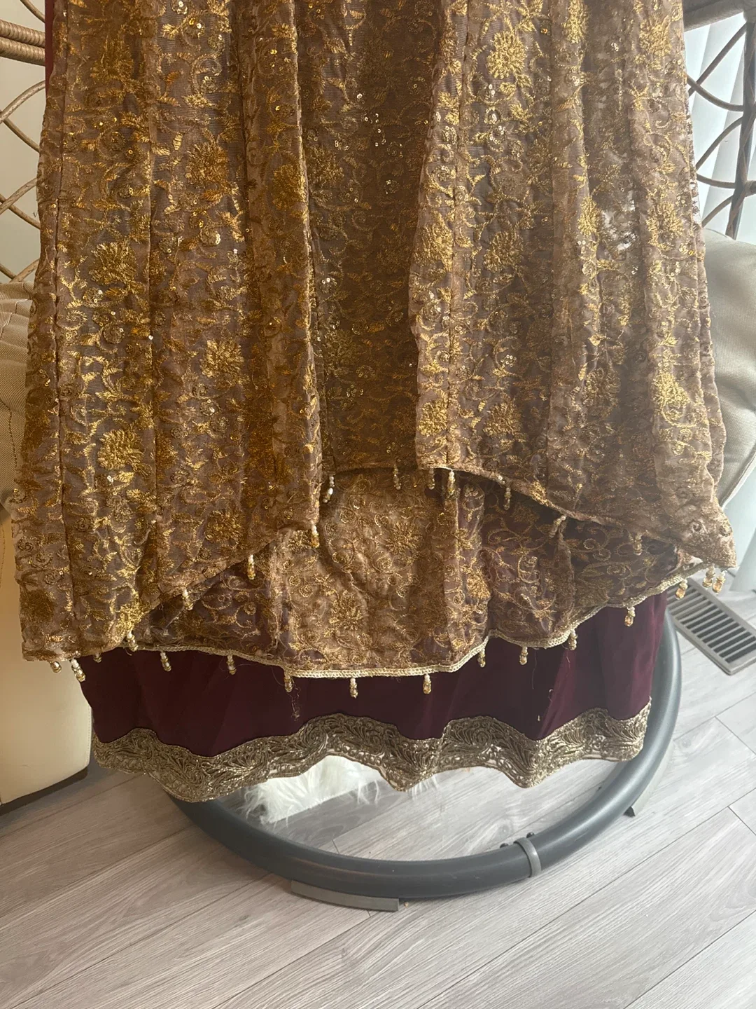 Burgundy & Gold Embellished Dress image indicator(8)