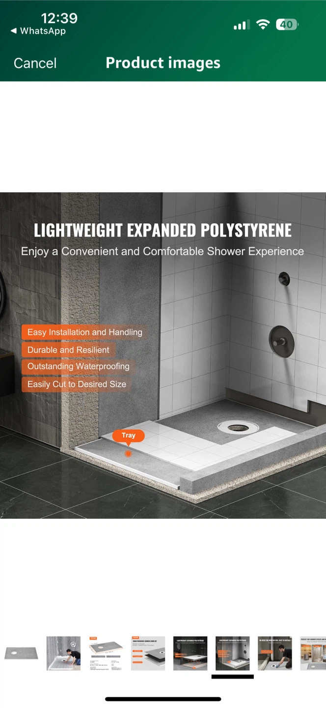 VEVOR JQ-3860P Shower Tray - 60 x 38 x 1.1 inch - photo 4