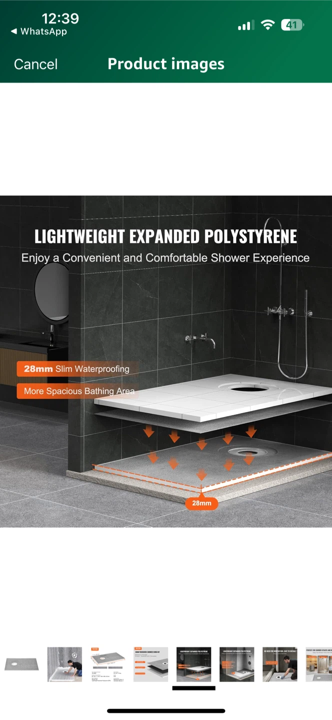 VEVOR JQ-3860P Shower Tray - 60 x 38 x 1.1 inch - photo 3