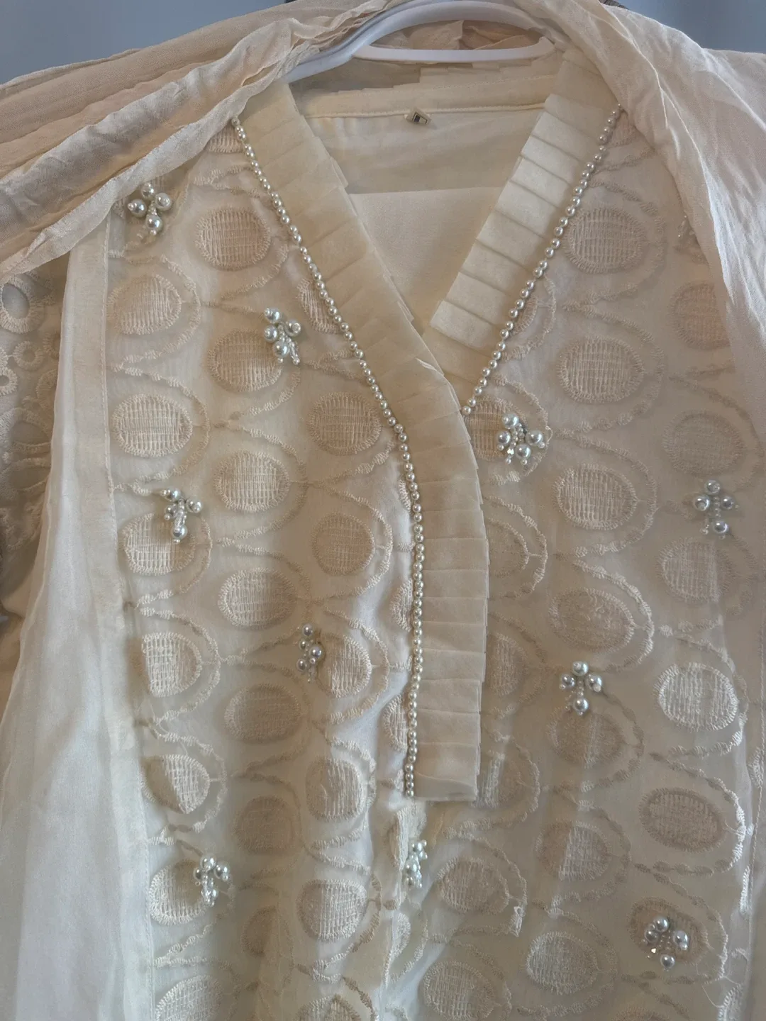 Women's Cream Color Embroidered Dress image indicator(2)