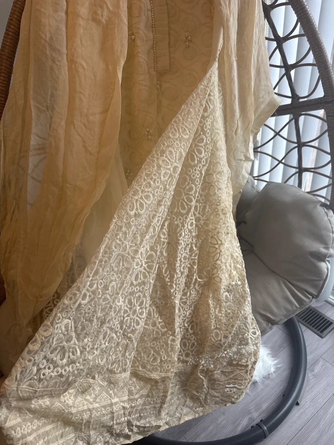 Women's Cream Color Embroidered Dress image indicator(3)