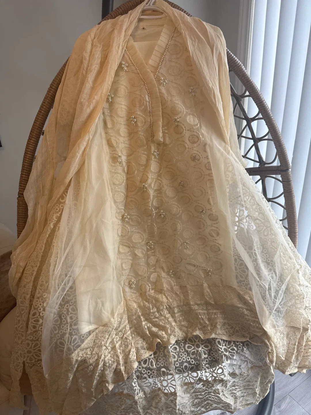 Women's Cream Color Embroidered Dress