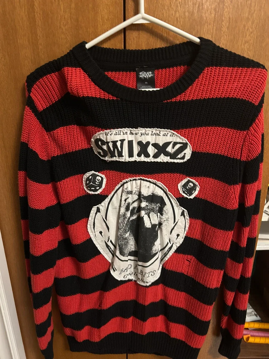 SWIXXZ Red & Black Striped Sweater - Size XS