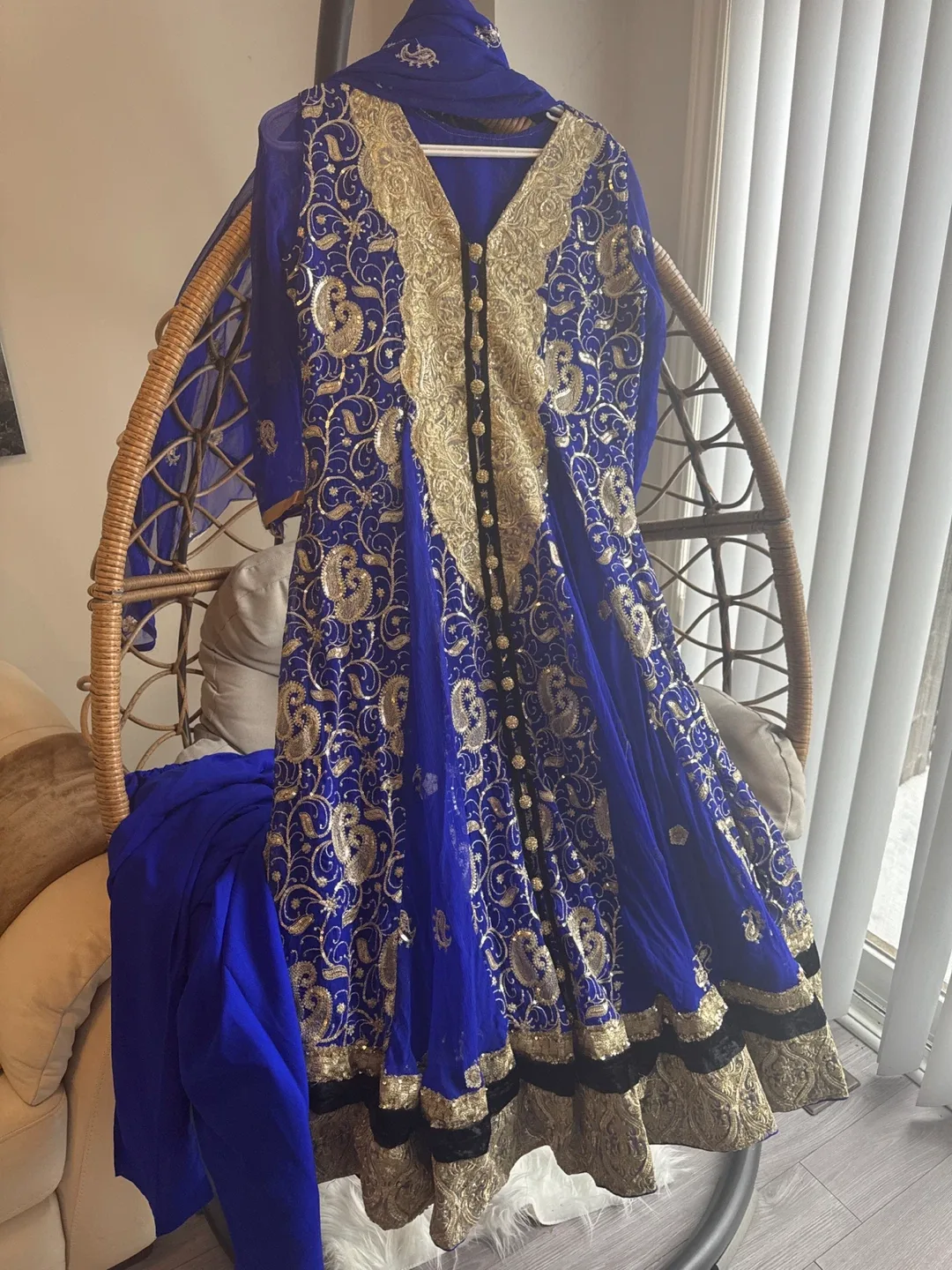 Blue & Gold Embroidered Anarkali Dress