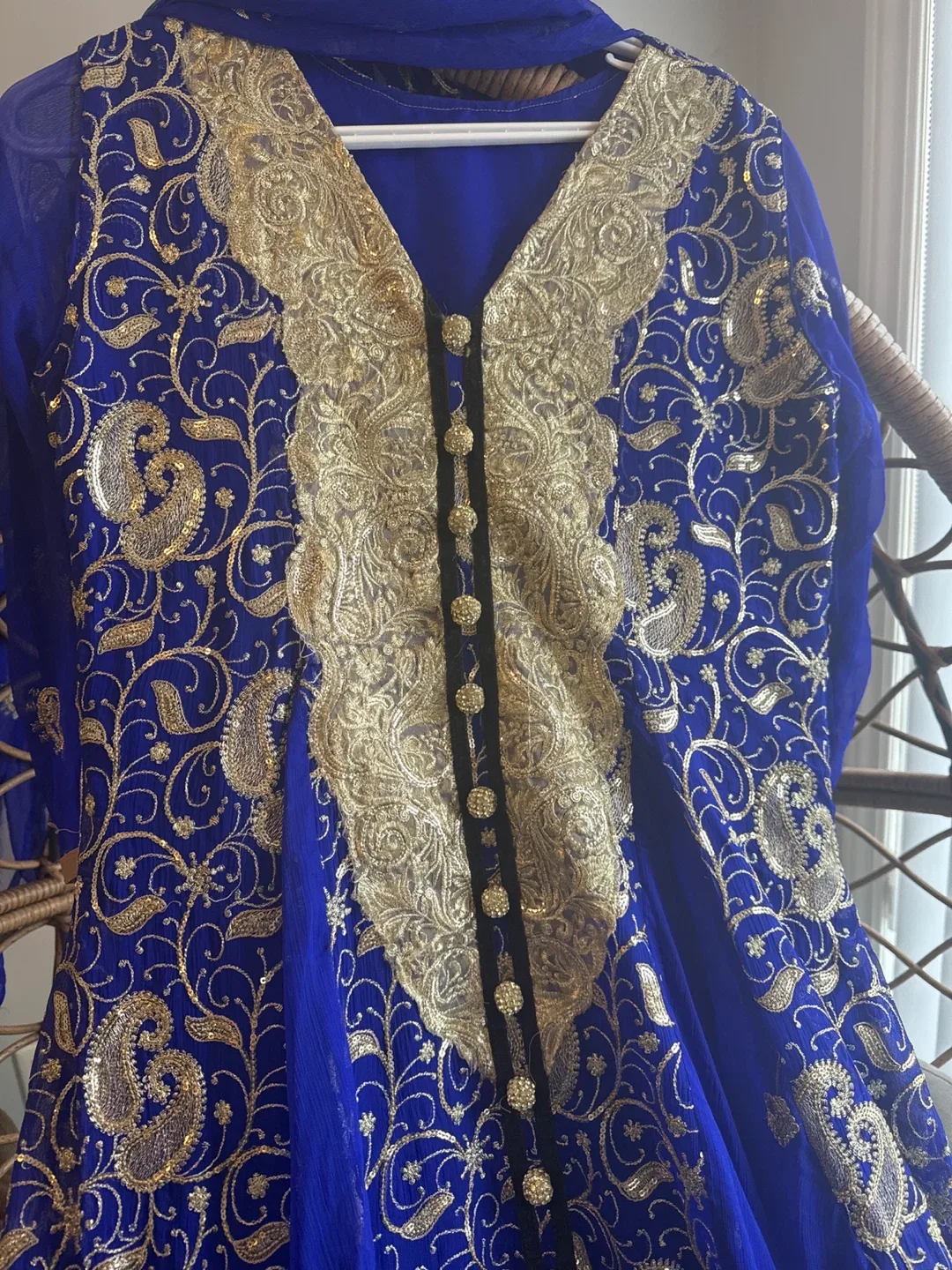 Blue & Gold Embroidered Anarkali Dress image indicator(2)