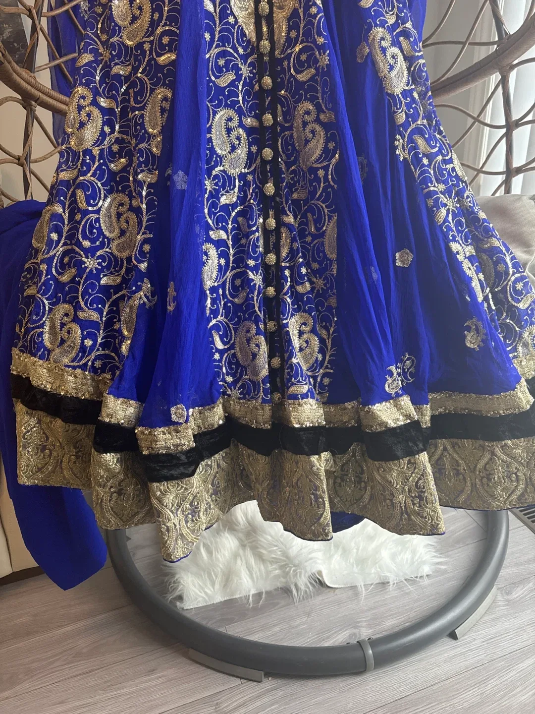 Blue & Gold Embroidered Anarkali Dress image indicator(3)