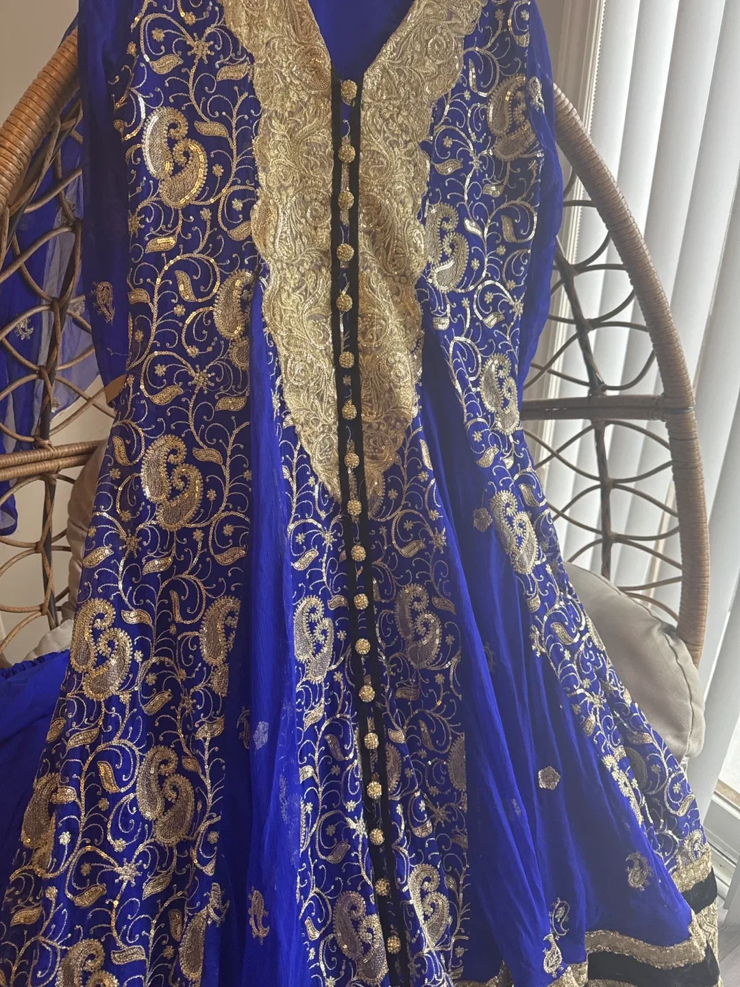 Blue & Gold Embroidered Anarkali Dress image indicator(4)
