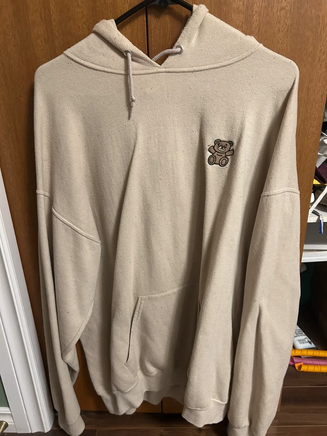 Beige Hoodie with Teddy Bear Design